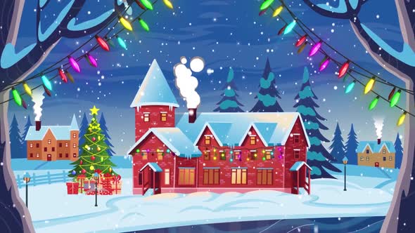 Beautiful Winter Night Landscape _ Christmas Cartoon Animation