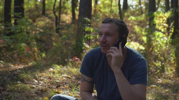 Boy Use Telephone Outdoors Landscape Indian Summer alt