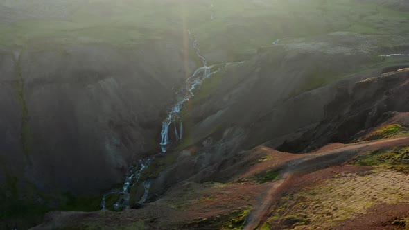 Landscape Spectacular Aerial View of Thorsmork Mountains Canyon and River in Iceland alt