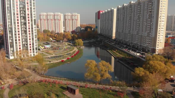 Modern Residential Buildings Near Pond Levoberezhny in Khimki Russia