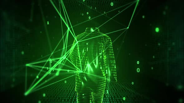 Invisible Internet User Walks On Digital Cyber Space With Network Lines And Binary Codes Using Vpn alt