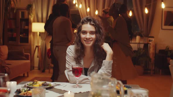 Beautiful Woman At Dining Table alt