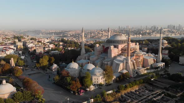 Hagia Sophia Holy Grand Mosque (Ayasofya Camii) with Bosphorus and city skyline on the background alt