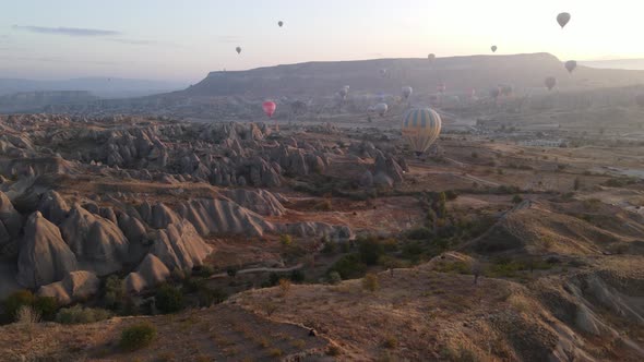 Aerial View Cappadocia Turkey  Balloons Sky alt
