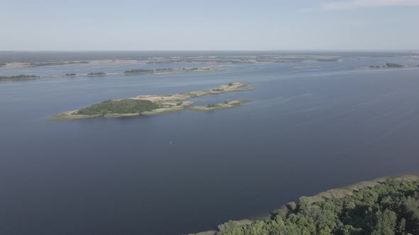Dnipro River. Aerial View. Ukraine. Slow Motion, Flat, Gray alt