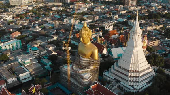 Aerial View of Wat Paknam Bhasicharoen, a Temple, Pagoda and Buddha Statue in Bangkok Thailand alt