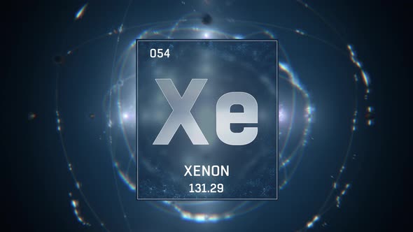 Xenon as Element 54 of the Periodic Table on Blue Background