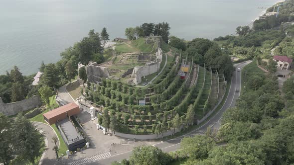 Aerial view of Petra Fortress in Tsikhisdziri. Georgia. summer 2021 alt