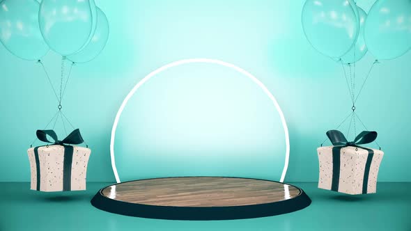 Abstract Pedestal With Gift Boxes Blue Background alt