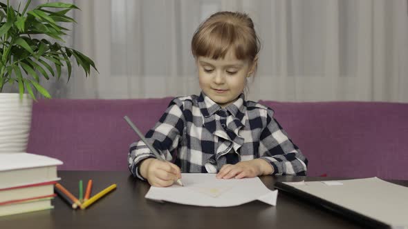 Children Making Video Call Doing Distance Education Lessons at Home. Webcam View alt