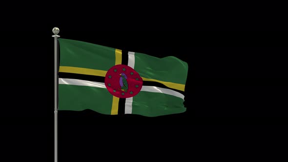 Dominica Flag Medium Shot Waving Looping Animation Include Alpha