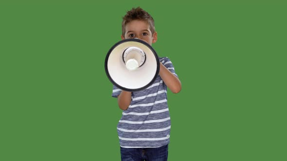 Little Boy With Megaphone on Green Screen alt