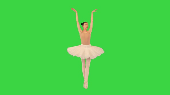 Ballerina Walking on Tiptoes and Waving Hands on a Green Screen Chroma Key alt