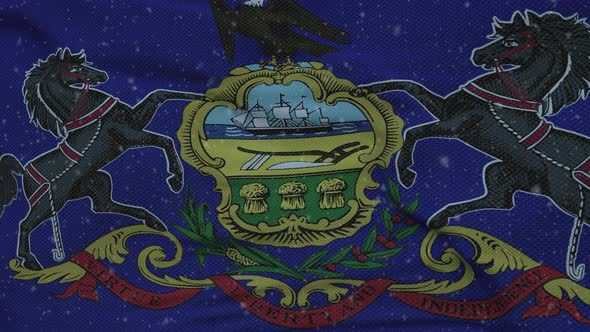 Pennsylvania Winter Flag with Snowflakes Background alt