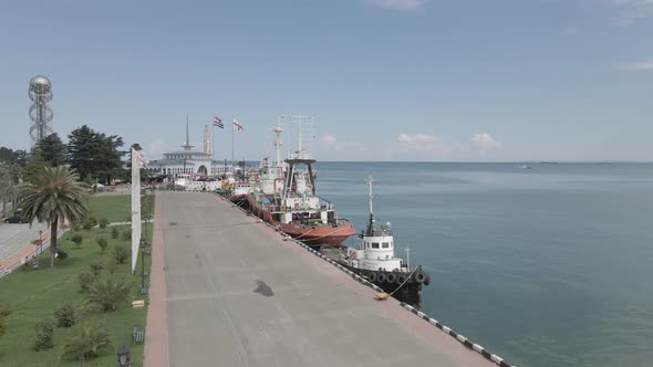 Aerial view of International Marine Station pier in Batumi city. Georgia alt