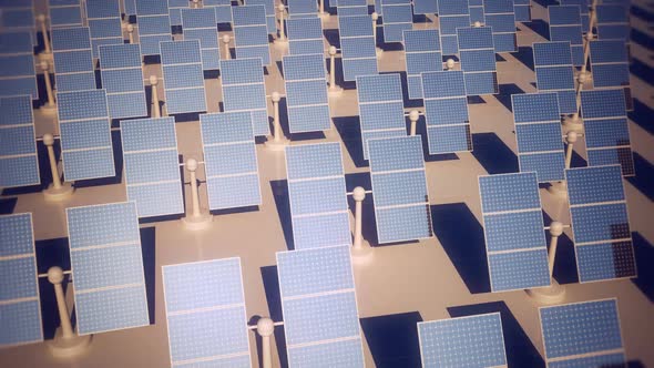 Animation of rotating solar panels adjusted to sunlight direction. Top view. HD alt