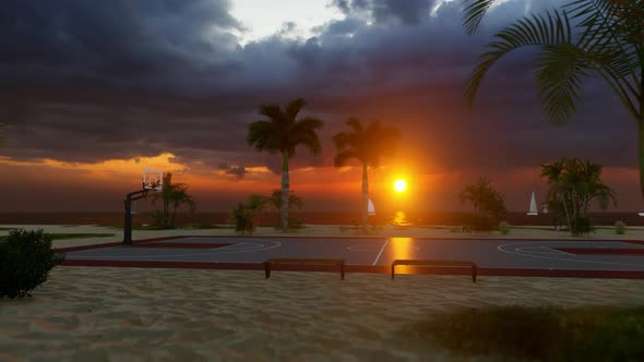 Beach Basketball Court at Sunset