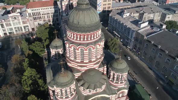 Close Aerial View of Cathedral of the Annunciation Kharkiv Ukraine Before War