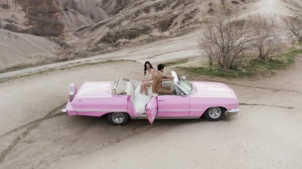 Aerial view of just married couple alt