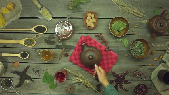 Tea on an Old Wooden Table. Flat Lay. alt