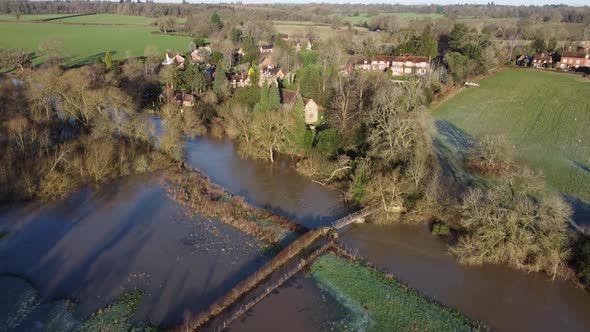 River Avon Ashow Village Church  Flooding Aerial Warwickshire