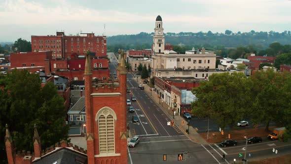 Aerial View of Marietta and it's Waterfront along the Ohio River 4K UHD