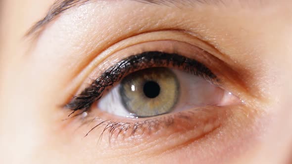 Macro Close-up of Womens Eye Opening.