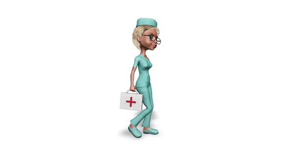 Cartoon 3D Nurse Walk  3D Looped on White alt