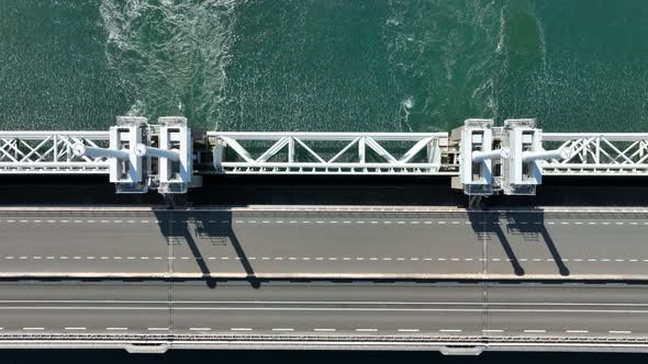 Bird's Eye View of a Storm Surge Barrier in the Netherlands alt