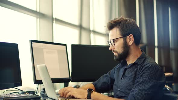 Successful Leader Problem Solving  In Office. Businessman Read Investor Report Briefing Document. alt