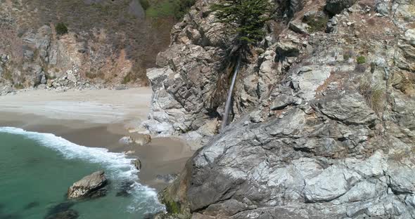 Aerial view of Water Fall McWay Falls Julia Pfeiffer Burns Park Big Sur California alt