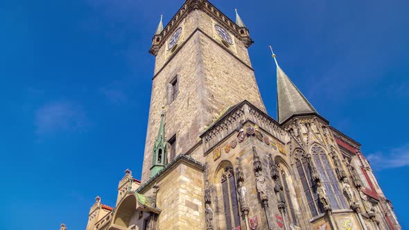 Old Town City Hall in Prague Timelapse View From Old Town Square Czech Republic alt