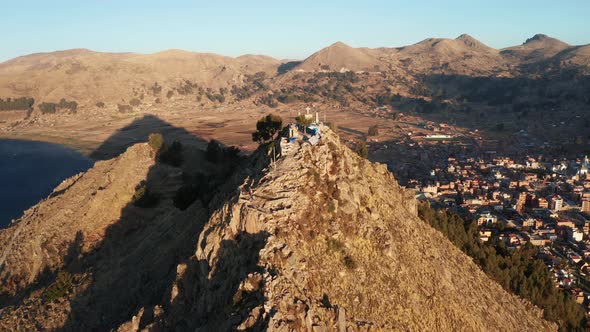 Copacabana City in Bolivia and Titicaca Lake Aerial View alt