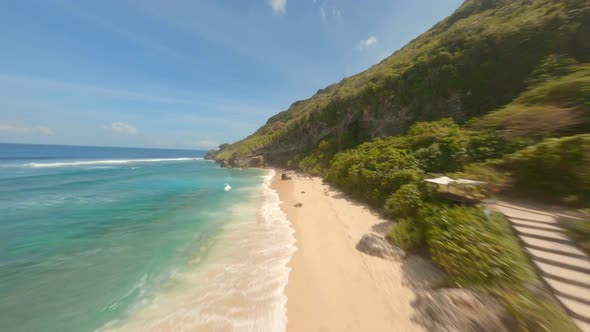FPV Drone view over Ocean Coastline tropical beach nature