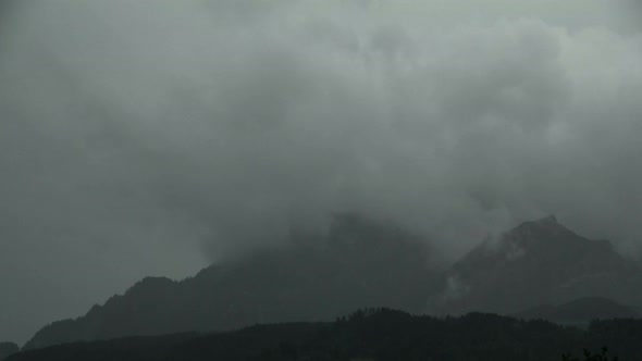 Time Lapse Thunder Clouds Moving Above Mountain Pilatus in Switzerland