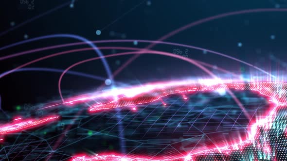 digital globe is presented in the form of a hologram emitting a light effect alt