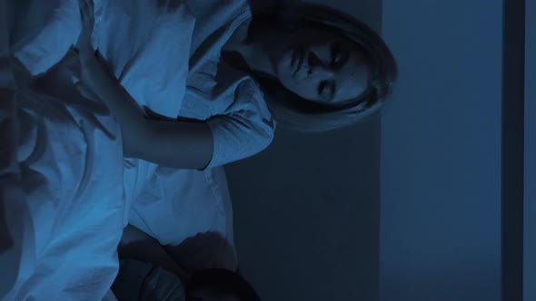 Night Insomnia Tired Bored Woman in Bed Vertical alt