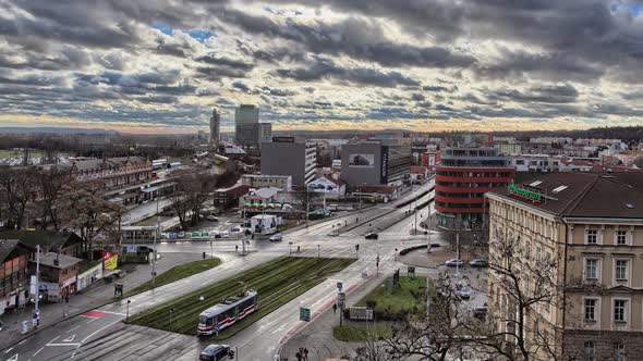 Time lapse view of Brno with beautiful sky. Czech republic alt