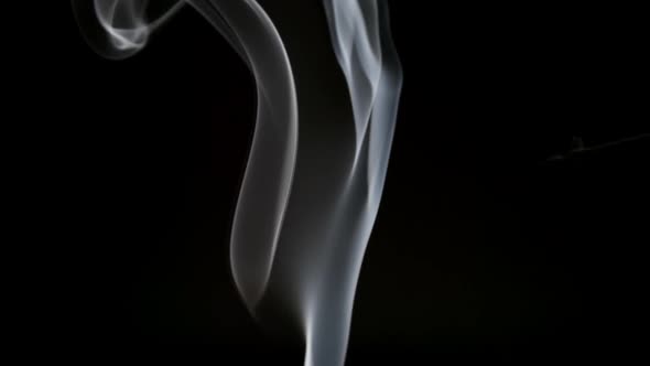 Thin line and curl of smoke on a black background
