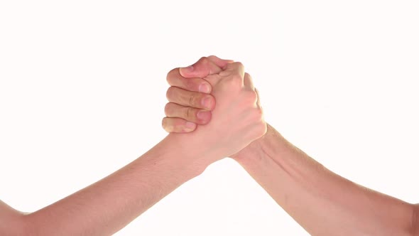 Arm Wrestle and Handshake Over White Background