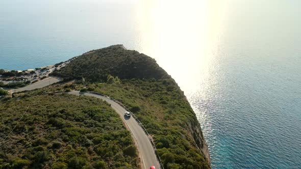 Suv Car Travel at Greece Island Road in Mountains alt