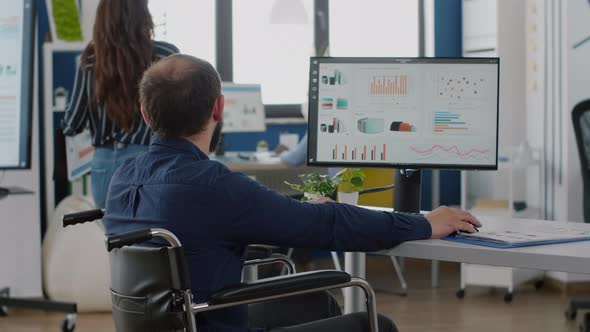 Group of Business People Discussing Company Plan Typing on Computer alt