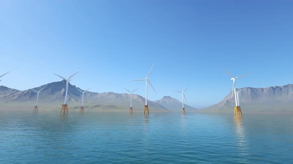 Offshore Wind turbines farm producing energy from the forces of a wind. 4KHD
