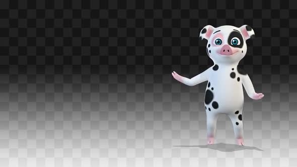 White Pig Comes Out From The Right Side Of The Screen And Greeting alt