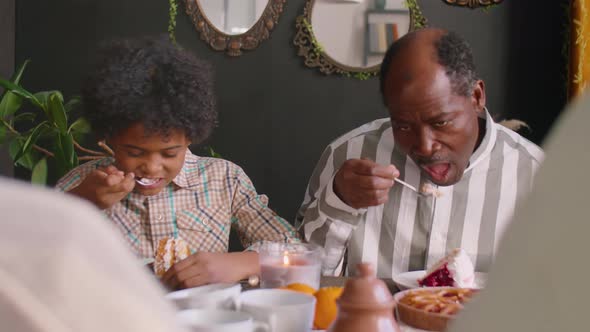 African American Family Eating Birthday Cake at Home Dinner, Stock Footage