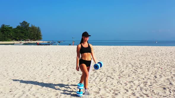 Girls enjoying life on relaxing sea view beach journey by blue ocean with white sand background of K alt