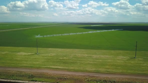 Watering of Fields, Aerial View, Automated Irrigation System