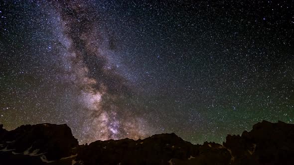 Night Sky on The Alps, Time Lapse Milky Way Stars Rotating Over Mountains alt