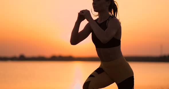 Fitness Woman Stretching Doing Lunge Stretch Exercise alt