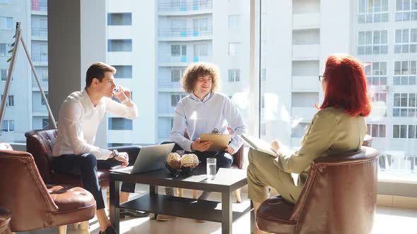 Business Appointment at Office Space. Business Woman Reading Out Her Prepositions and Plans alt